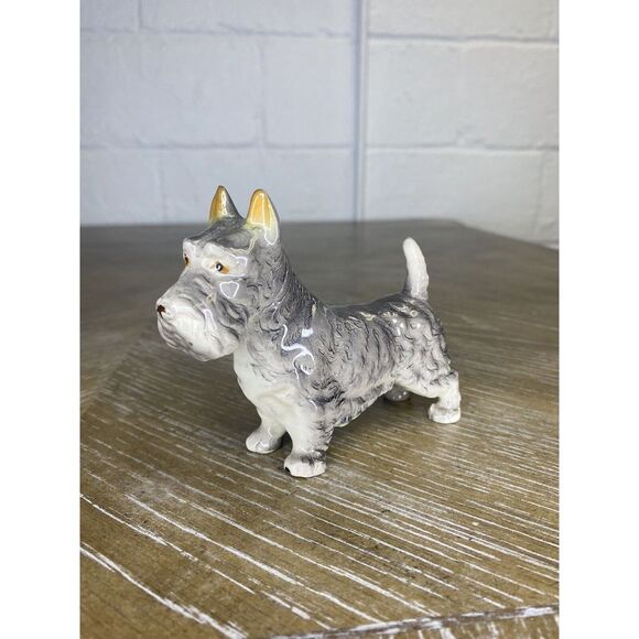 Vintage Gray Schnauzer Dog Scottish Terrier Figurine Porcelain Ceramic‎ Japan - Picture 3 of 11